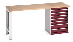 41004121.** Bott Cubio Pedestal Bench with MPX Top & 7 Drawers - 2000mm Wide  x 750mm Deep x 940mm High. Workbench consists of the following components for easy self assembly:...